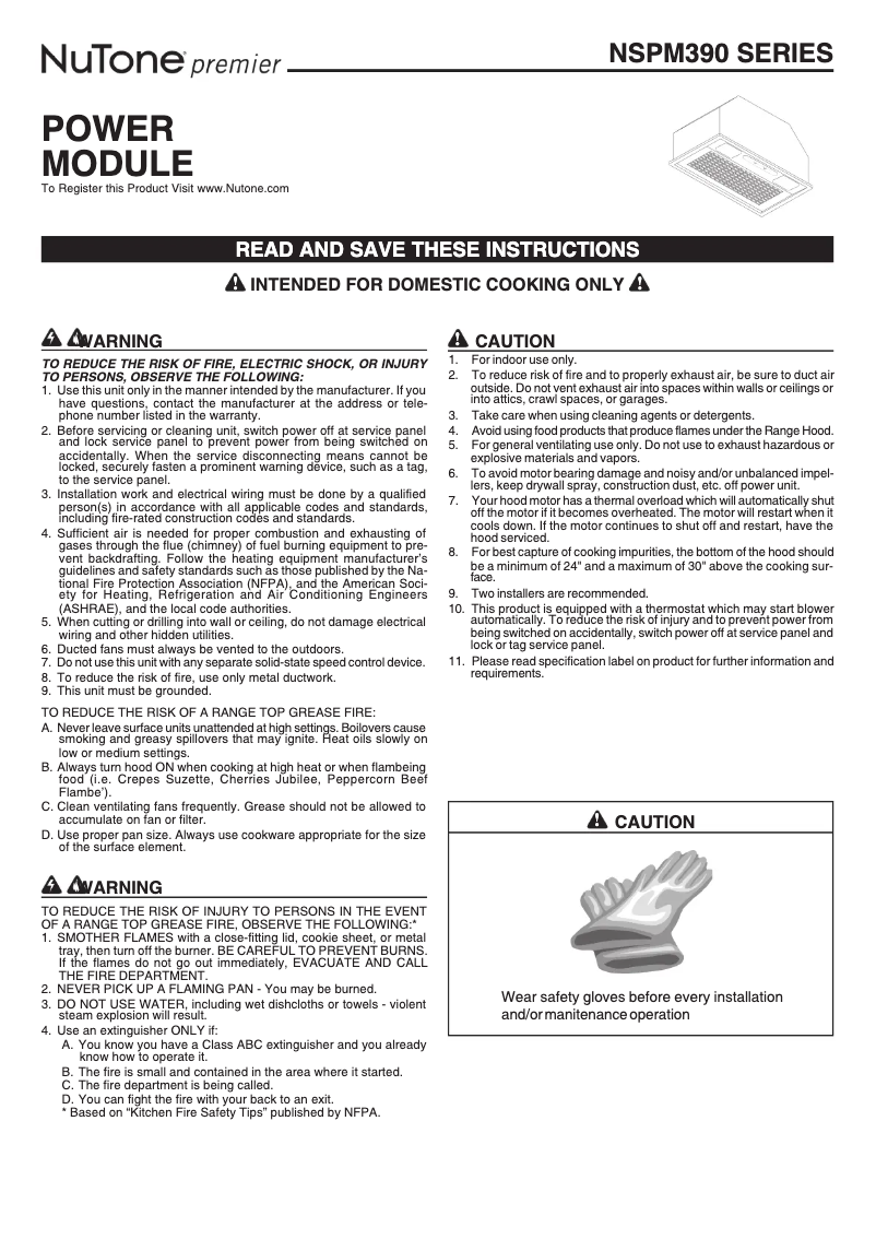 Page 1 de la notice Guide d'installation NuTone NSPM390