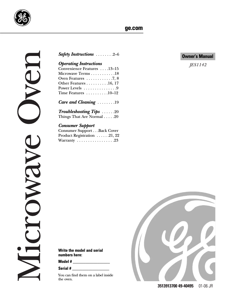 Page n°1 - Manuel utilisateur GE JES1142WD