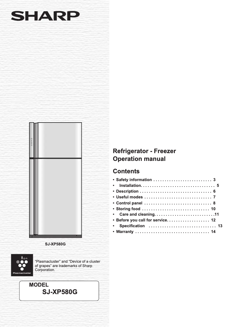 Page 1 de la notice Manuel utilisateur Sharp SJ-XP580G