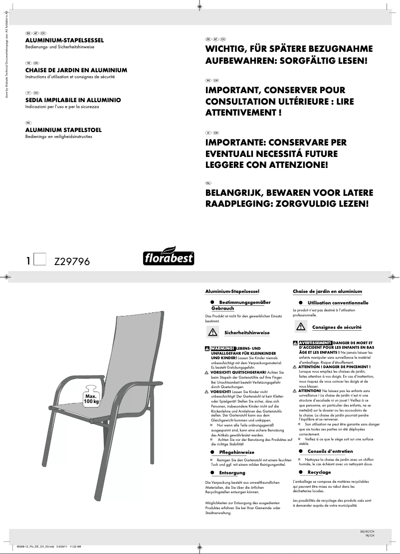 Page 1 de la notice Manuel utilisateur Florabest Z29796