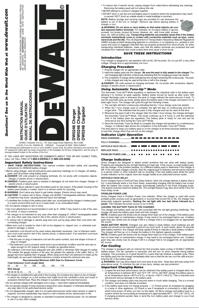Page 1 de la notice Manuel utilisateur DeWalt DW0246