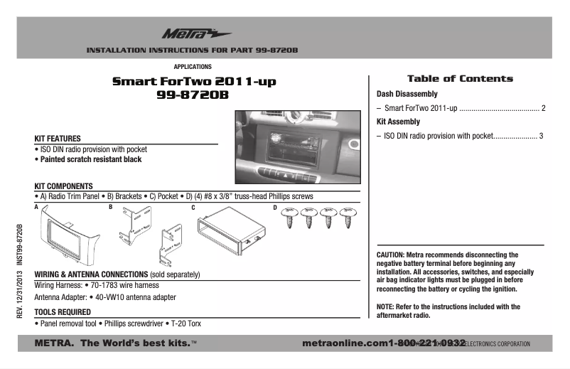 Page 1 de la notice Guide d'installation Metra 99-8720B