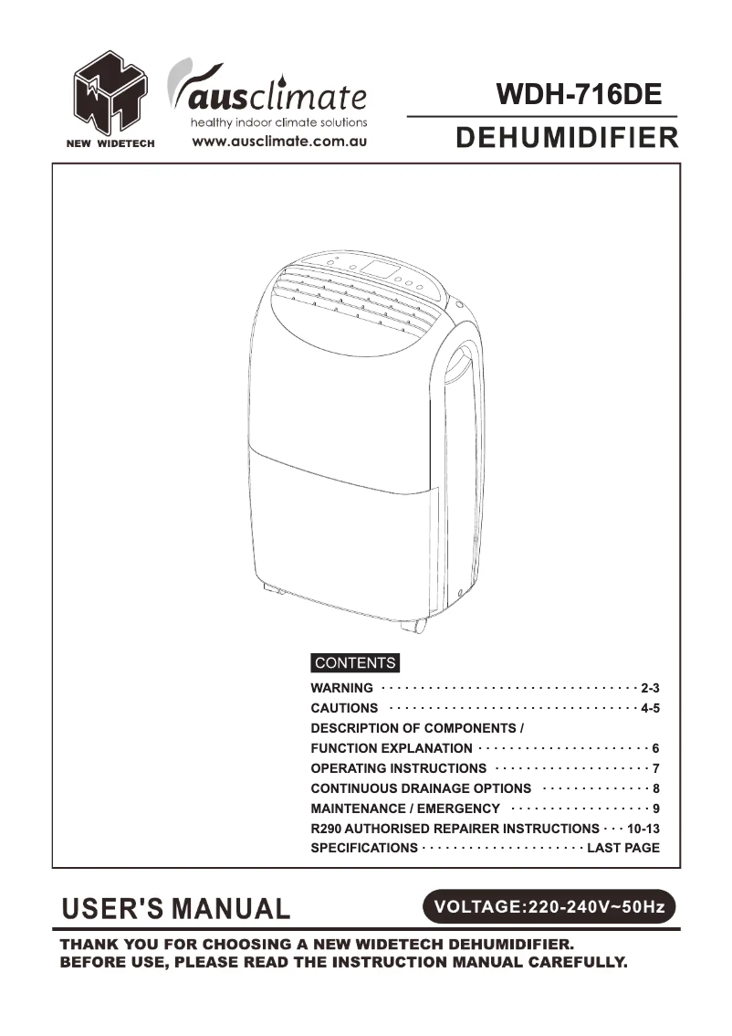 Image de la première page du manuel de l'appareil WDH-610HA