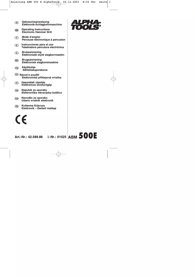 Image de la première page du manuel de l'appareil ABM 500 E
