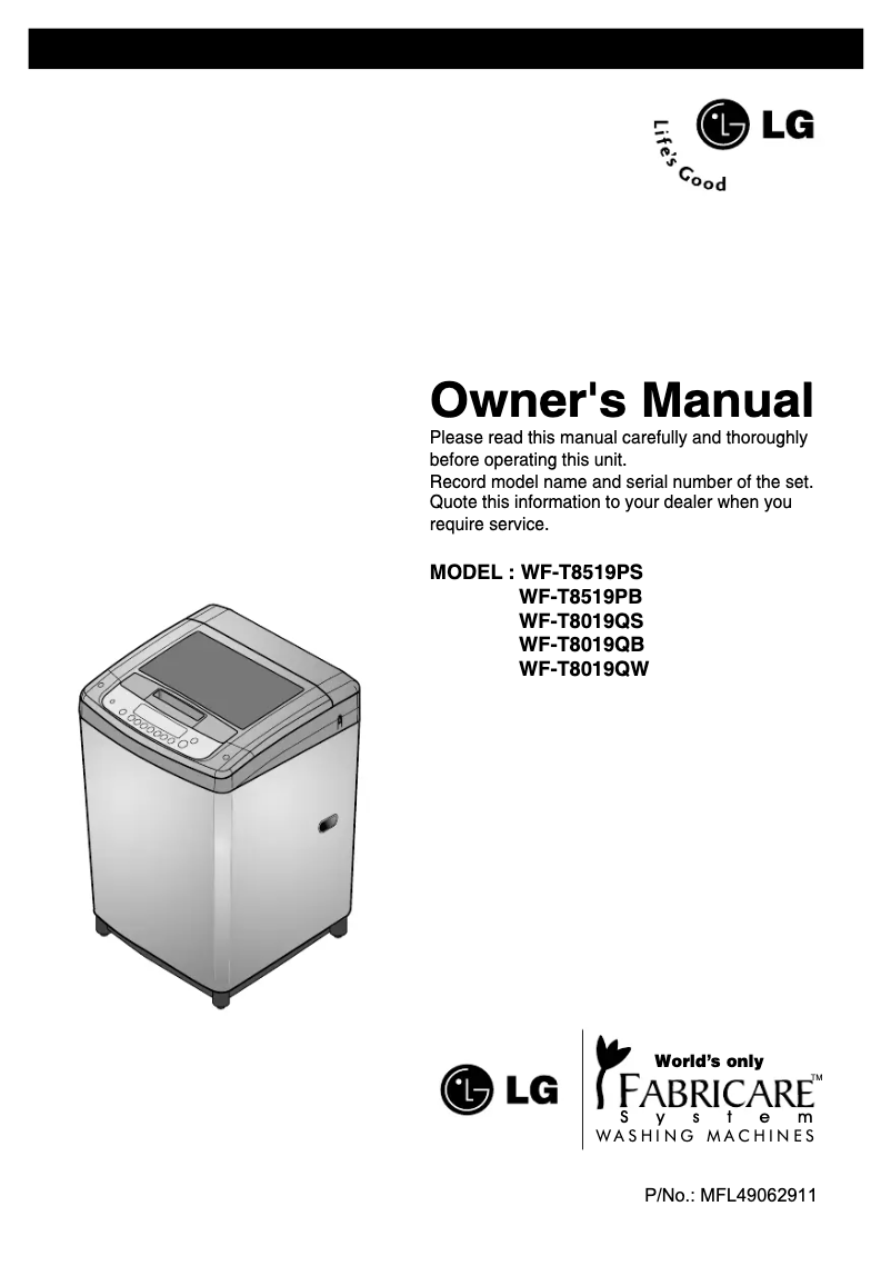 Image de la première page du manuel de l'appareil WF-T8019QB