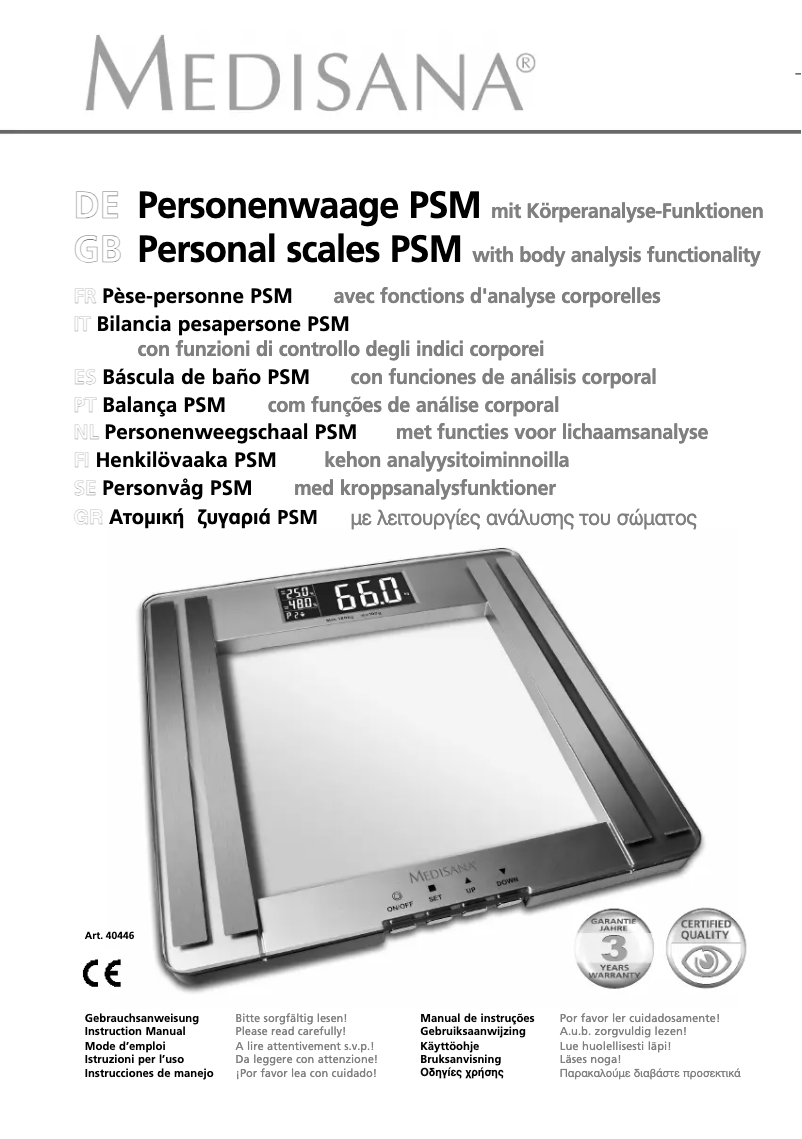 Page n°1 - Manuel utilisateur Medisana PSM 40446