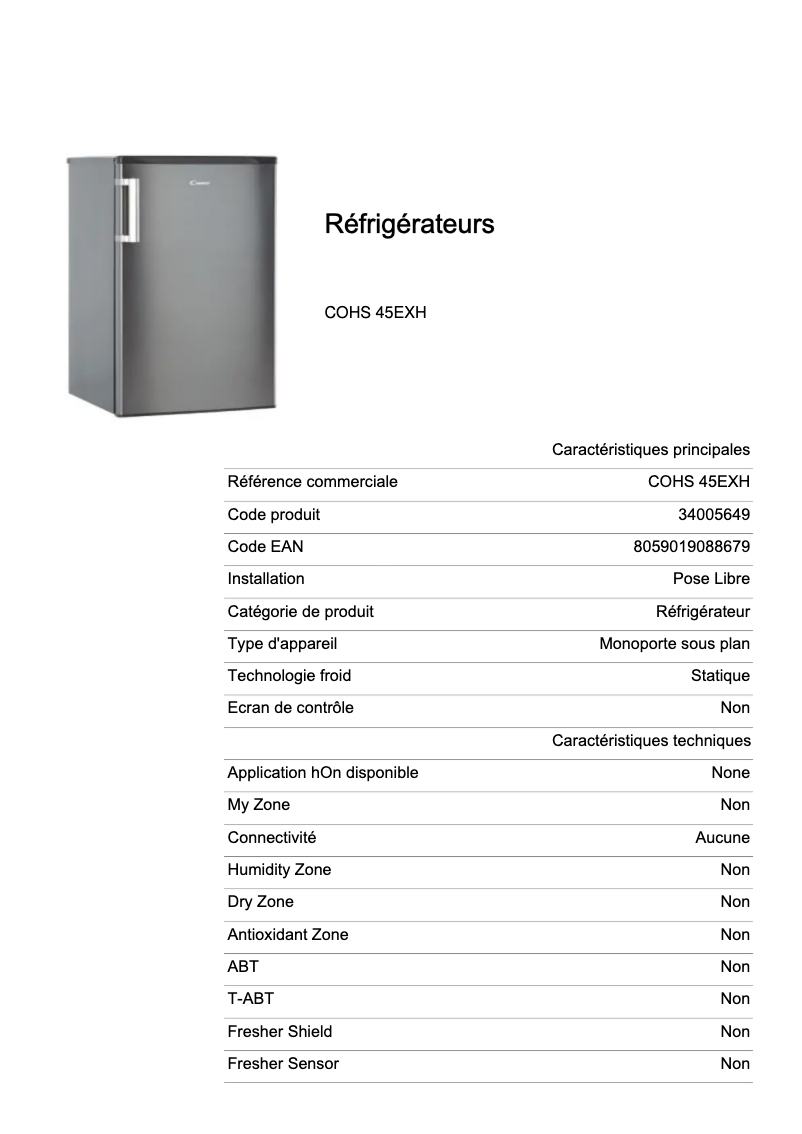 Image de la première page du manuel de l'appareil COHS 45EXH