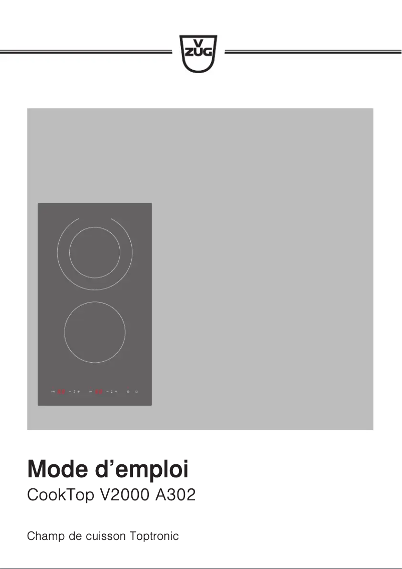 Page n°1 - Manuel utilisateur V-Zug CookTop V2000 A302