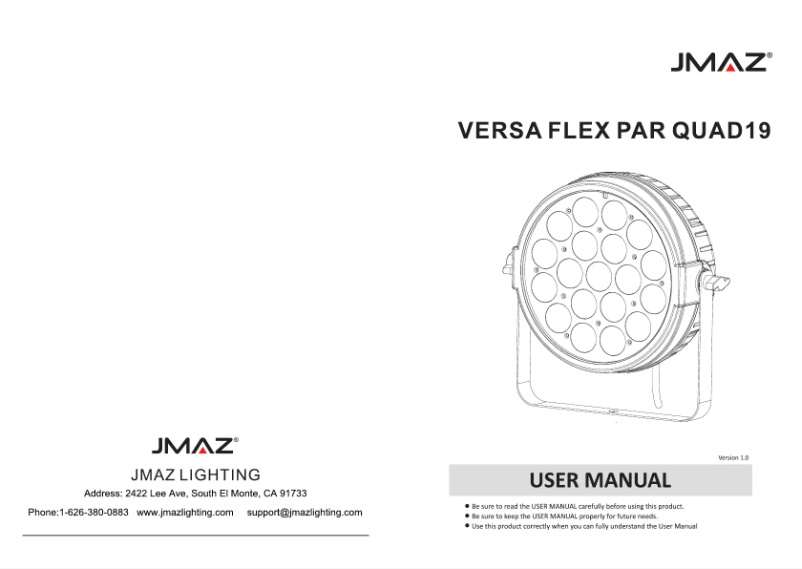 Page 1 de la notice Manuel utilisateur JMAZ Lighting Versa Flex Par QUAD19