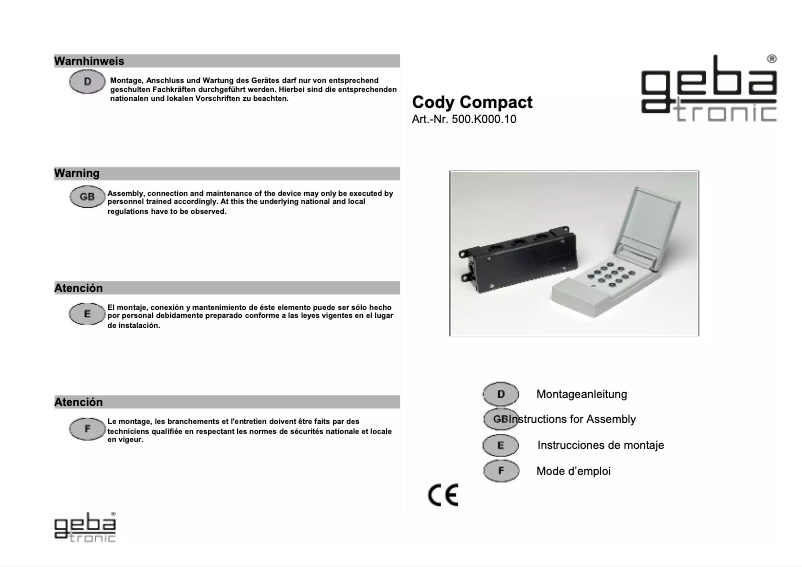 Image de la première page du manuel de l'appareil Cody Compact