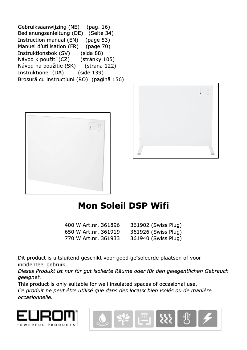 Page 1 de la notice Manuel utilisateur Eurom Mon Soleil DSP 770 wifi