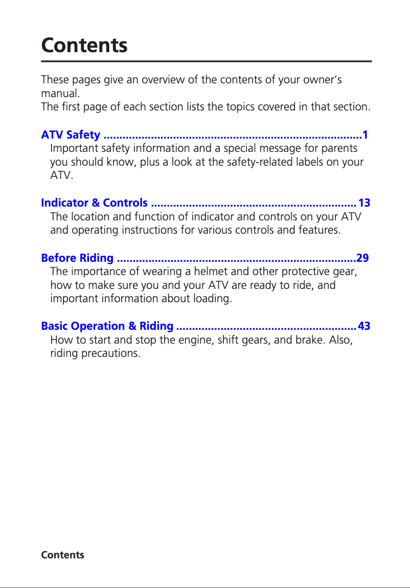 Page 1 de la notice Manuel utilisateur Honda TRX90X (2013)