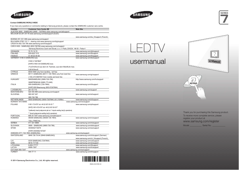Page n°1 - Manuel utilisateur Samsung UE46H7000SL