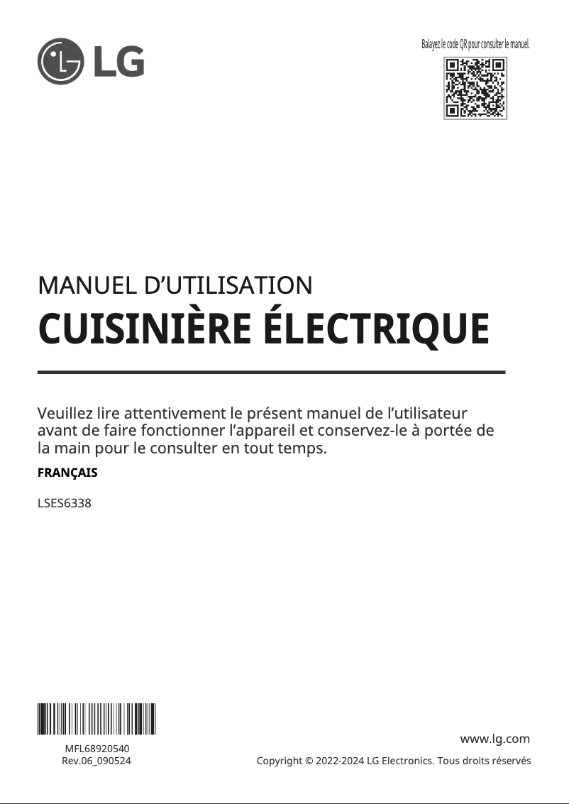 Page 1 de la notice Manuel utilisateur LG LSES6338F