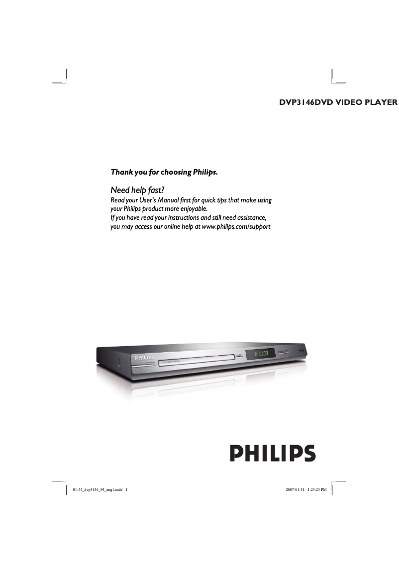Page n°1 - Manuel utilisateur Philips DVP3146