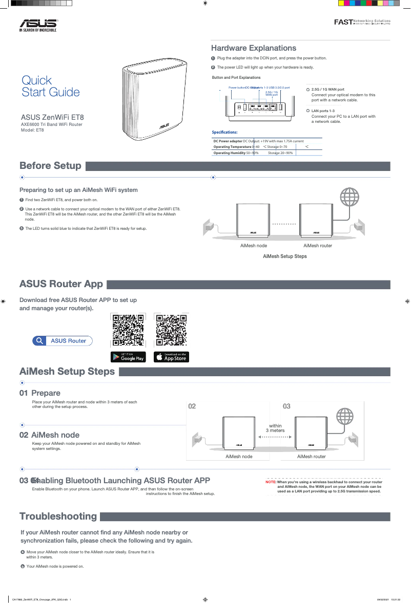 Page 1 de la notice Guide de démarrage rapide Asus ZenWiFi ET8