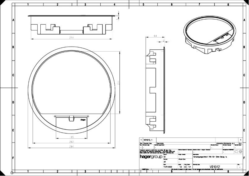 Page 1 de la notice Dessin technique Hager VR10127011