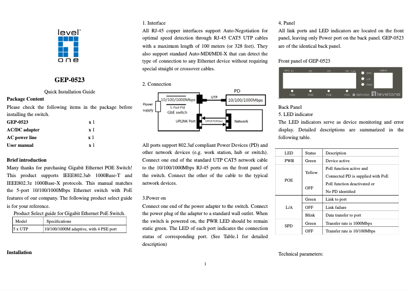 Page 1 de la notice Manuel utilisateur Equip GEP-0523