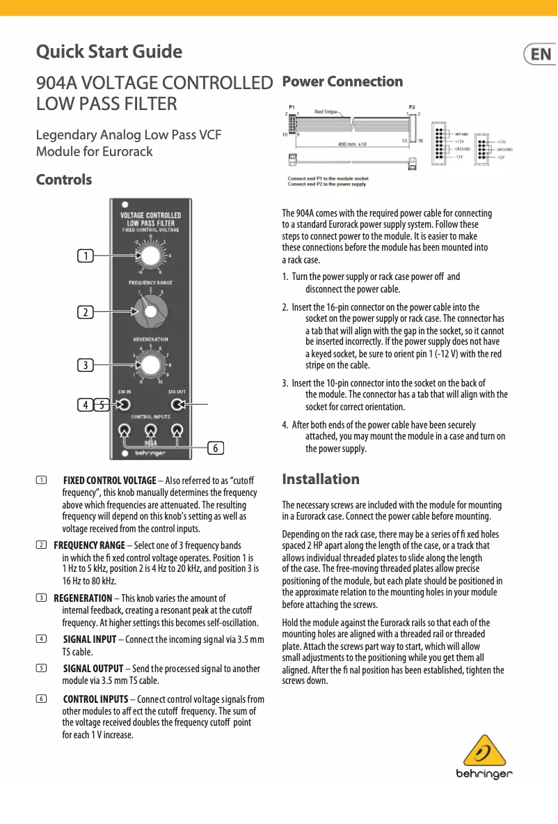 Page n°1 - Manuel utilisateur Behringer 904A