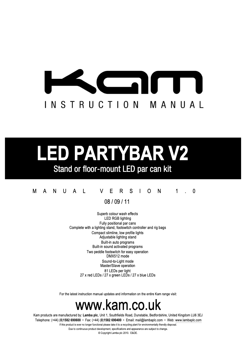 Image de la première page du manuel de l'appareil LED Partybar V2