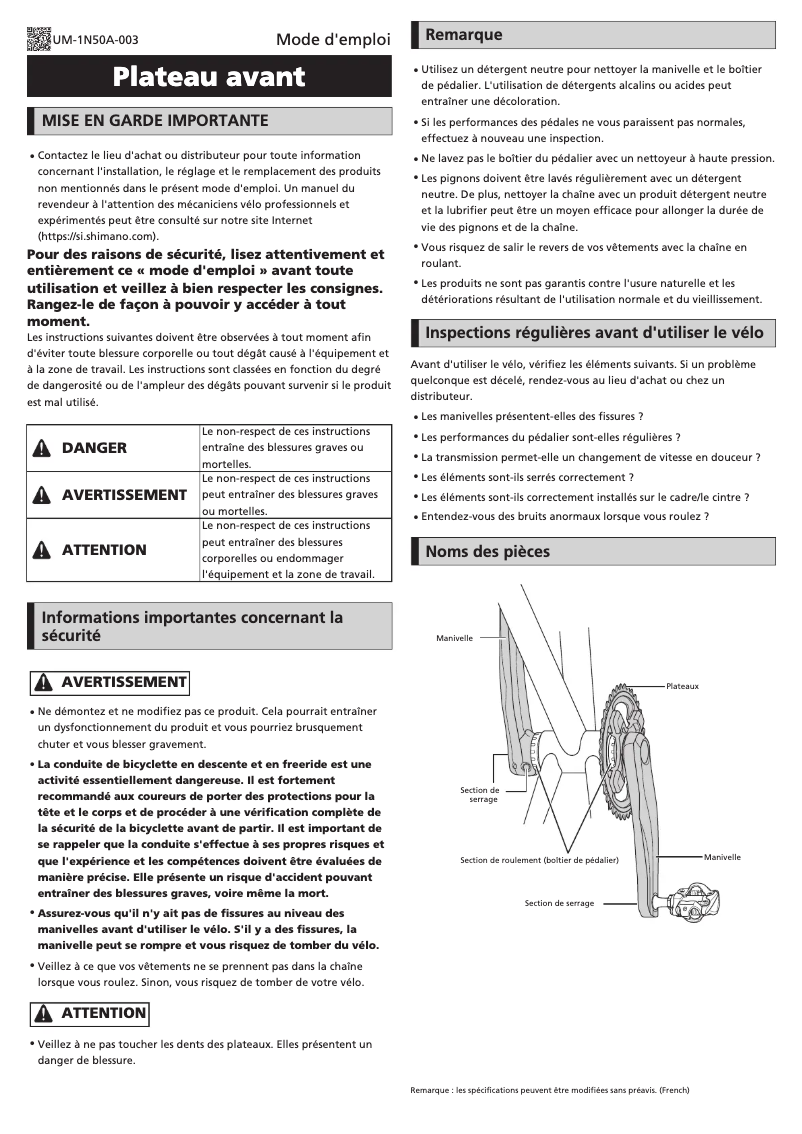 Page n°1 - Manuel utilisateur Shimano FC-M640