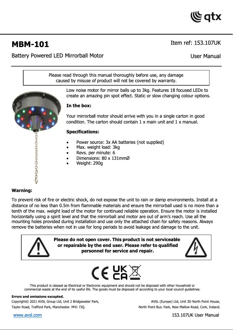 Page 1 de la notice Manuel utilisateur Qtx MBM-101