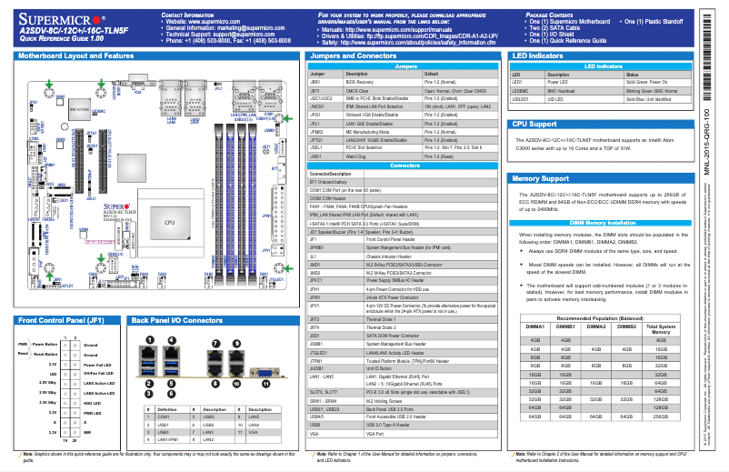 Page 1 de la notice Guide de démarrage rapide Supermicro A2SDV-12C+-TLN5F