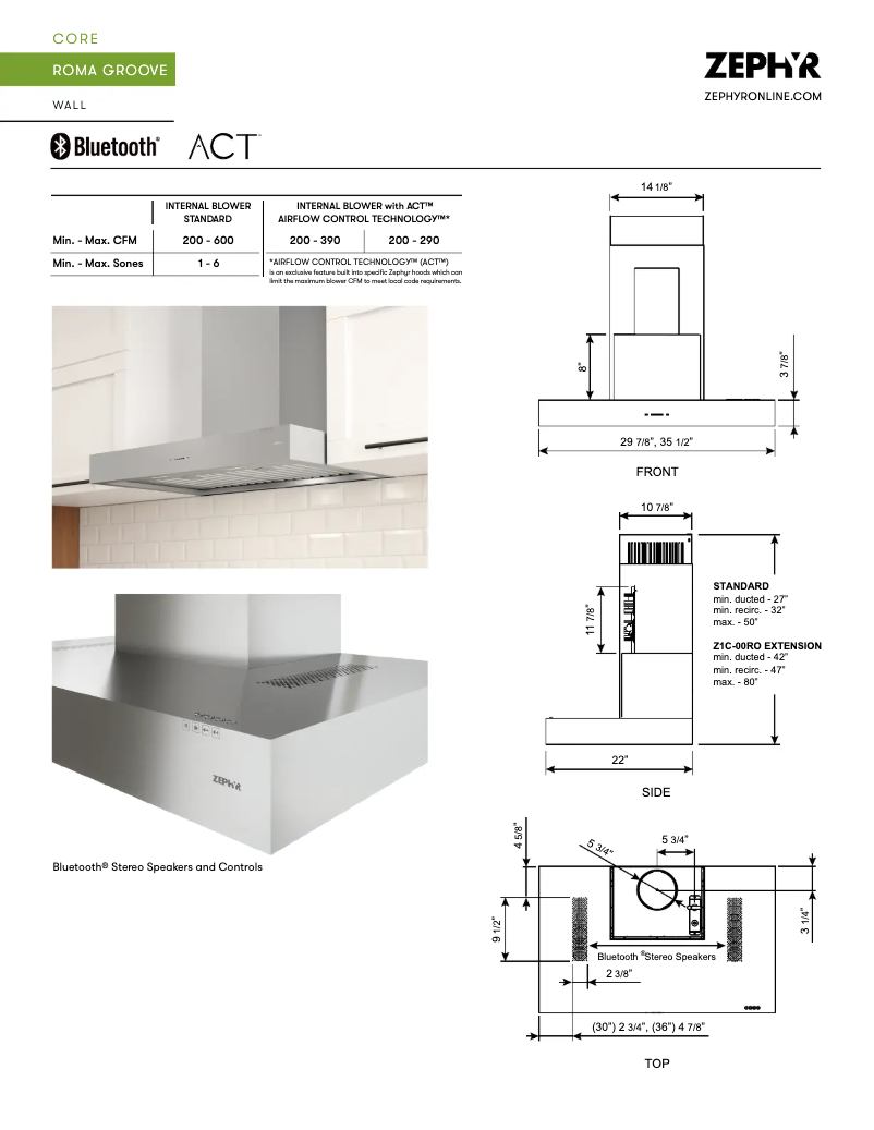 Page 1 de la notice Fiche technique Zephyr ZRG-M90BS