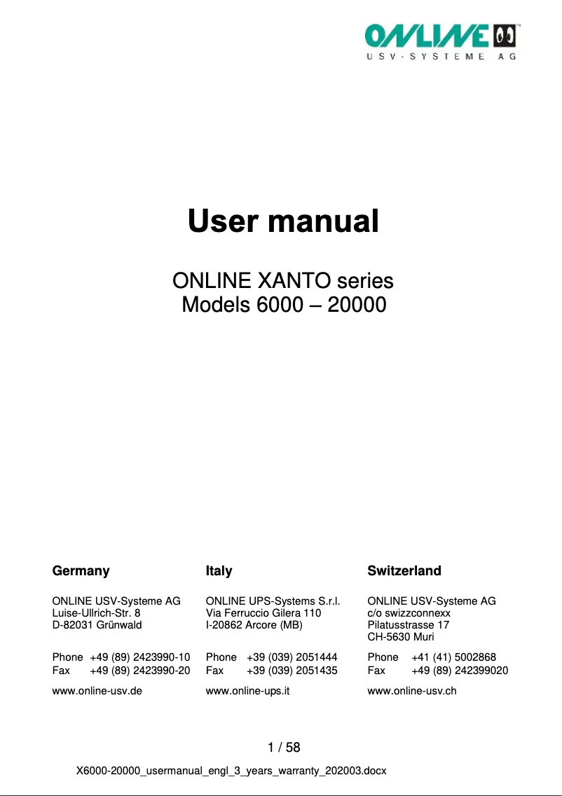 Página 1 del manual Manual de usuario Online USV Xanto X10000