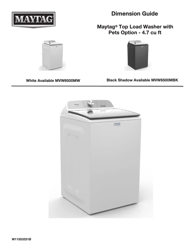 Page 1 de la notice Fiche technique Maytag MVW6500MW