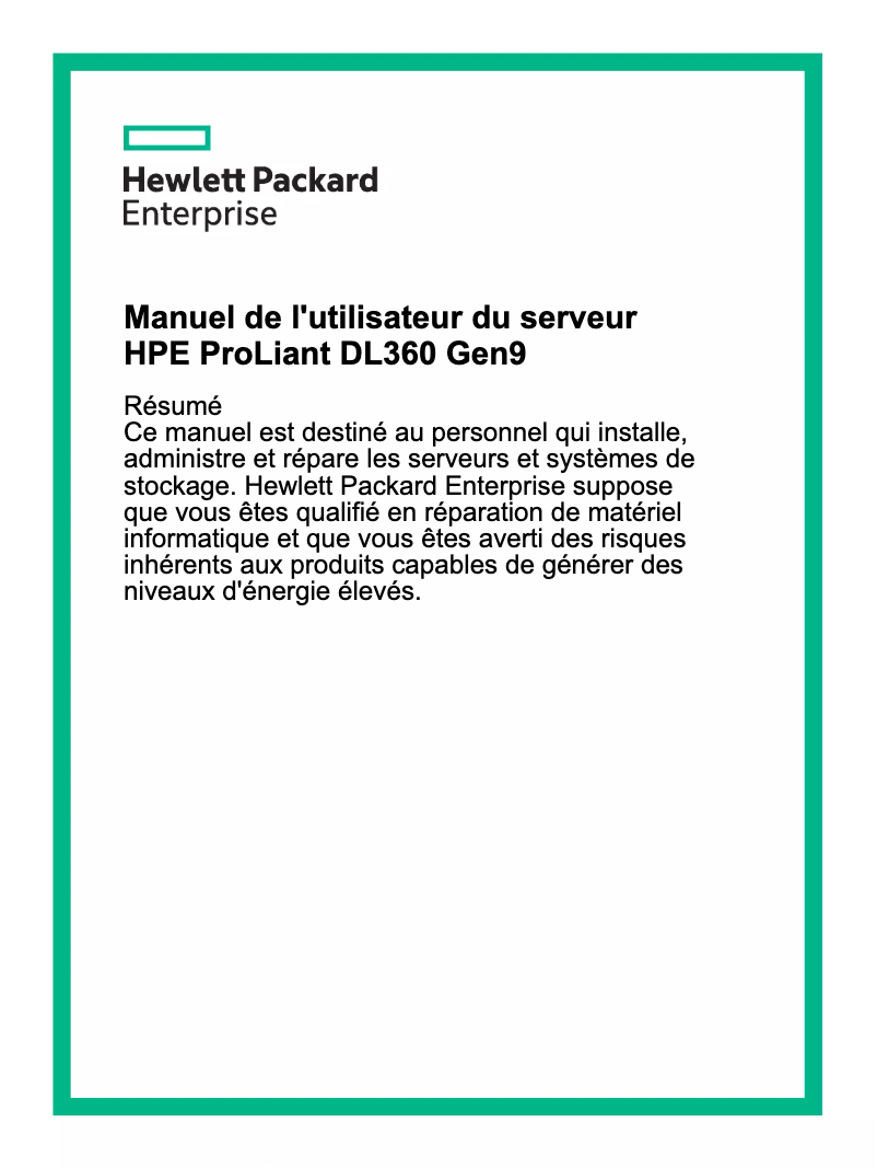 Image de la première page du manuel de l'appareil ProLiant DL360 G9