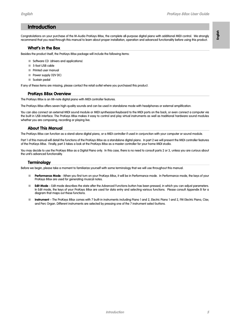 Image de la première page du manuel de l'appareil ProKeys 88SX