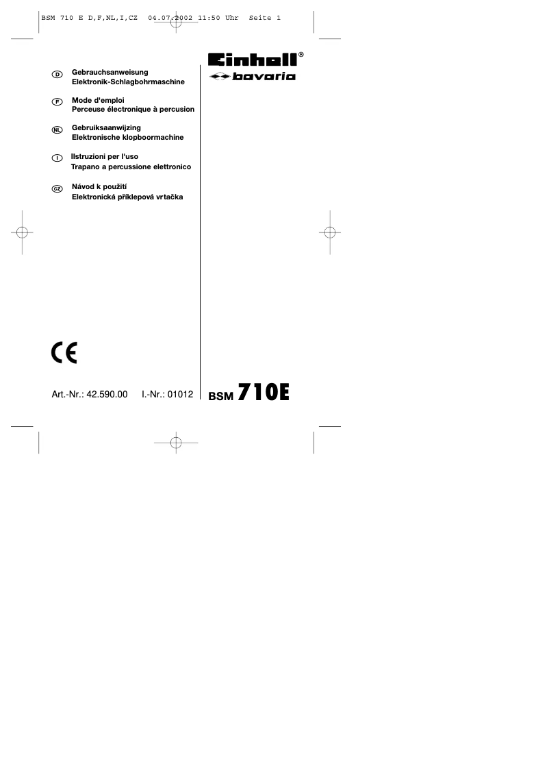 Page 1 de la notice Manuel utilisateur Bavaria by Einhell BSM 710E