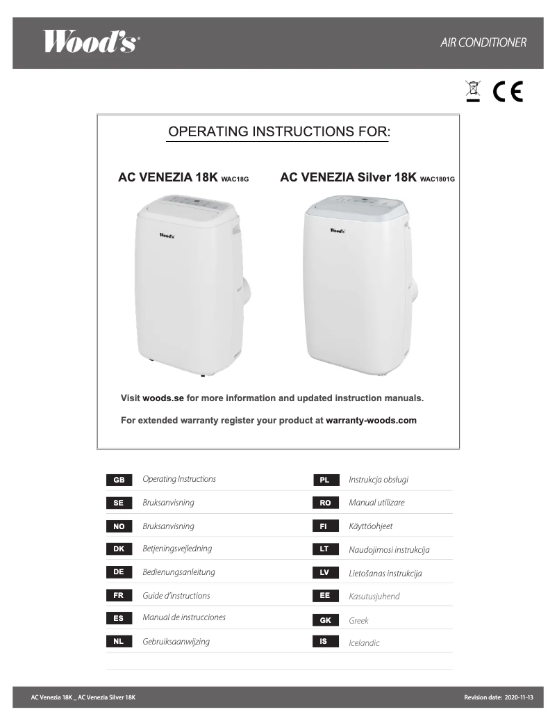 Page 1 de la notice Manuel utilisateur Wood's Venezia 18K WiFi