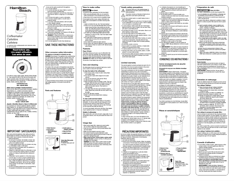 Page n°1 - Manuel utilisateur Hamilton Beach 48136