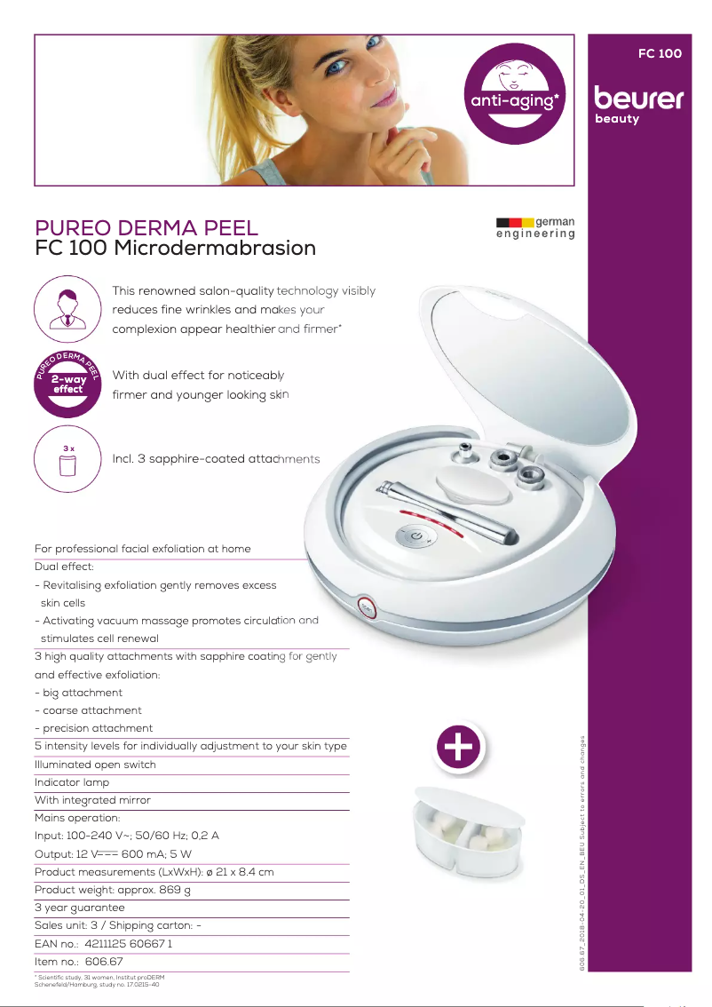 Page 1 de la notice Fiche technique Beurer FC 100