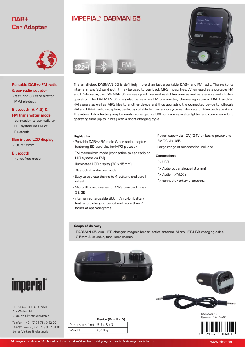 Page 1 de la notice Fiche technique Imperial Dabman 65