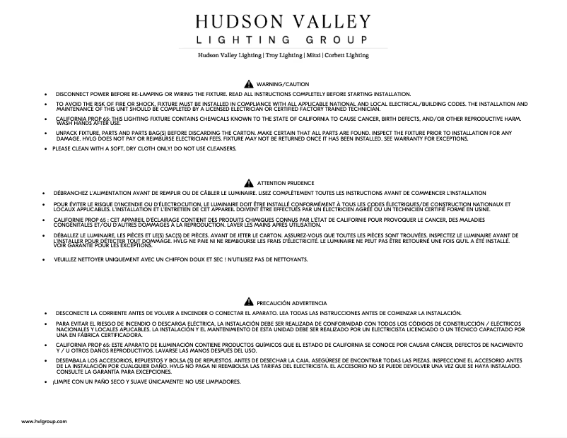 Page n°1 - Manuel utilisateur Hudson Valley Mimi H711506-AGB
