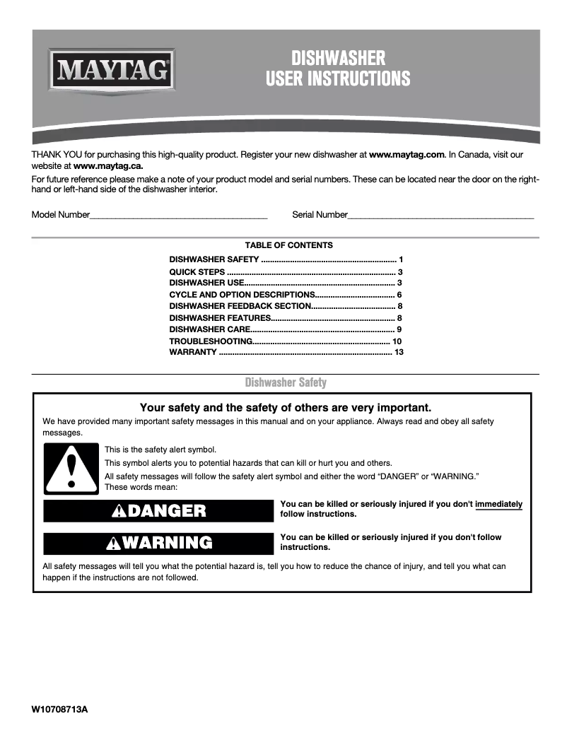 Page n°1 - Manuel utilisateur Maytag MDB8979SFZ