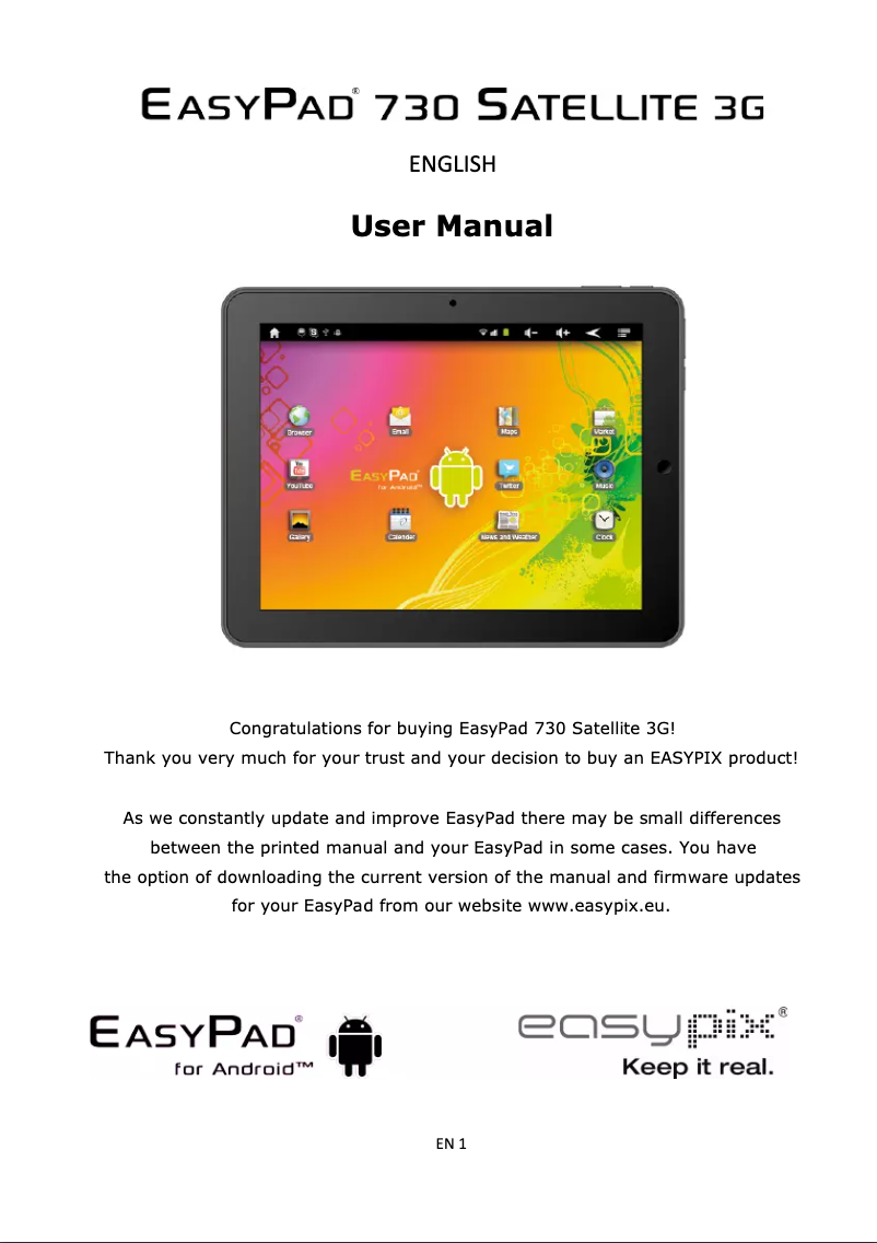 Image de la première page du manuel de l'appareil EasyPad 730 Satellite 3G