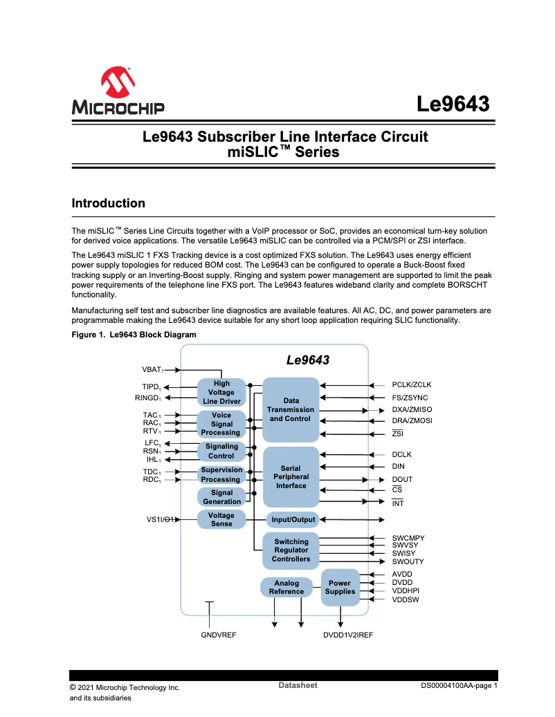 Page 1 de la notice Fiche technique Microchip LE9643