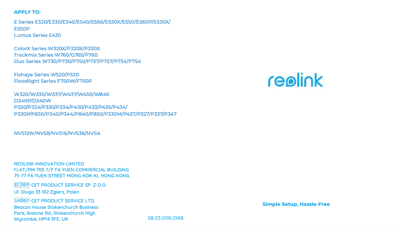 Page n°1 - Manuel utilisateur Reolink W437