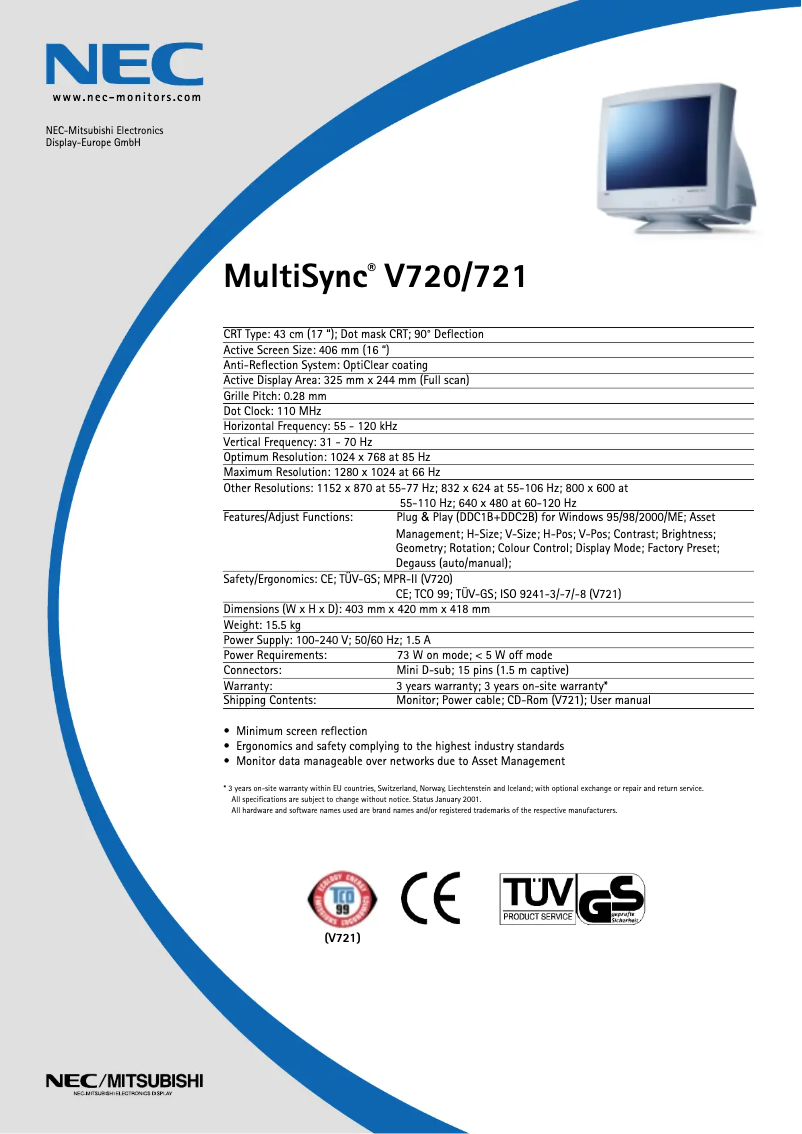 Imagen de la primera página del manual del dispositivo MultiSync V720