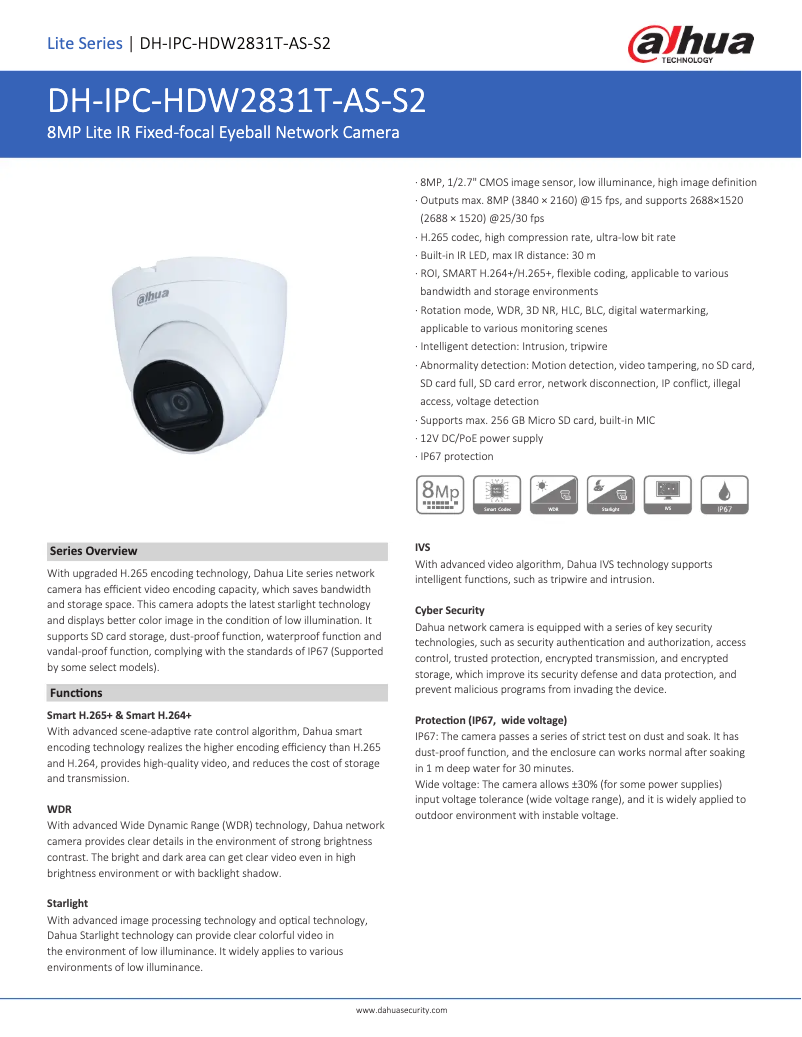 Page 1 de la notice Fiche technique Dahua Technology IPC-HDW2831T-AS-S2