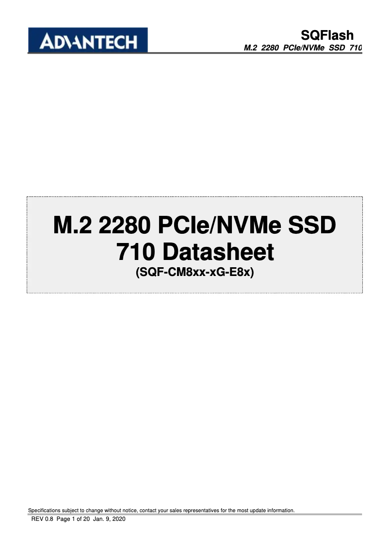 Page 1 de la notice Manuel utilisateur Advantech SQF-CM8 710
