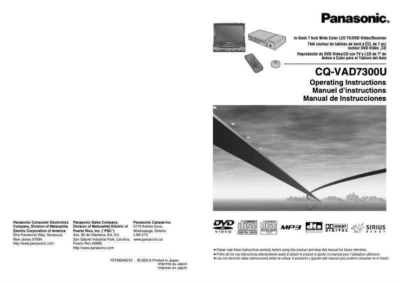 Page 1 de la notice Manuel utilisateur Panasonic CQ-VAD7300U