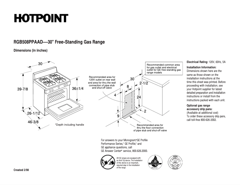 Page n°1 - Fiche technique Hotpoint RGB508PPAAD