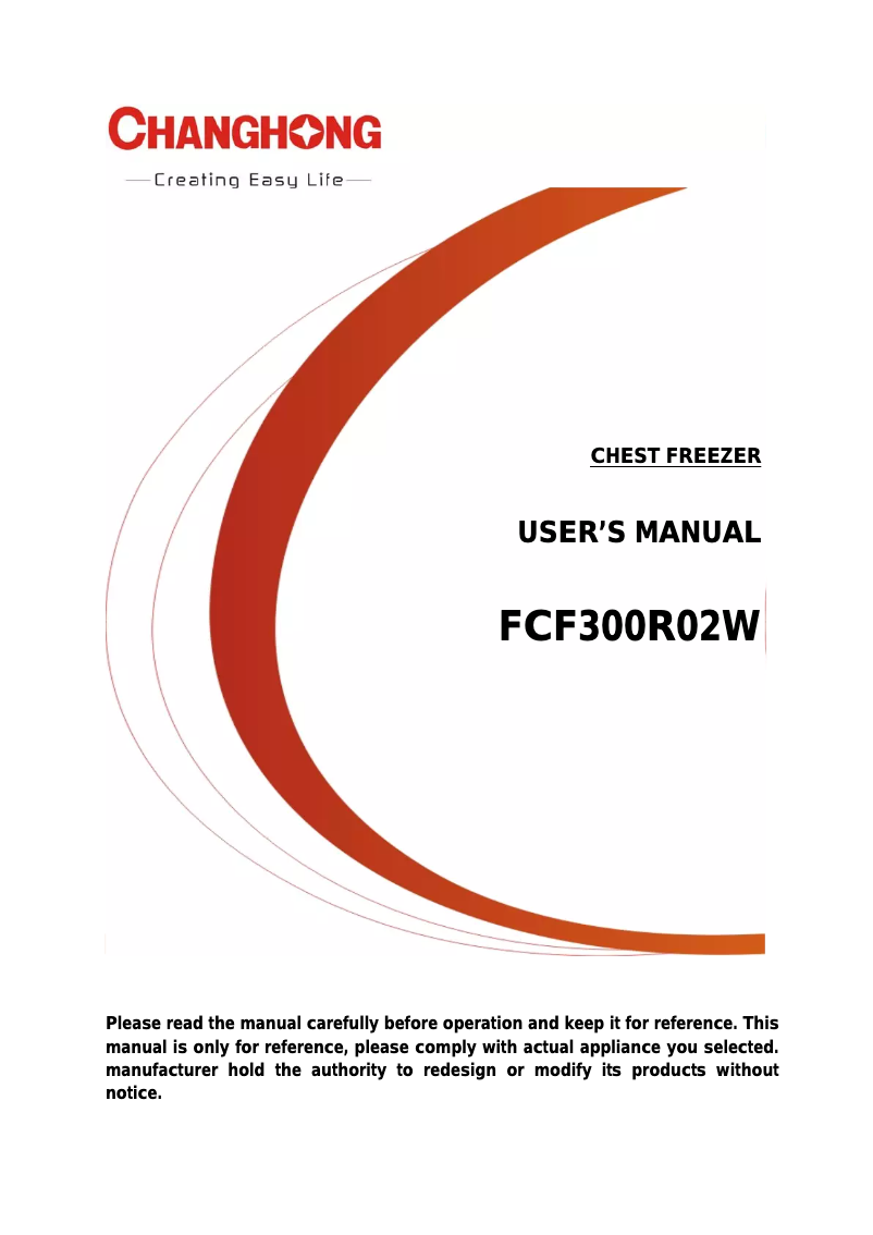 Page 1 de la notice Manuel utilisateur Changhong FCF150R02W