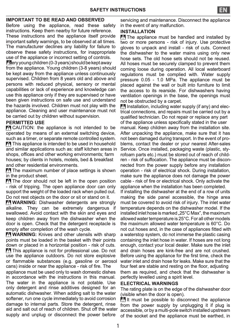 Page 1 de la notice Instructions de sécurité Indesit D2F HD624 A