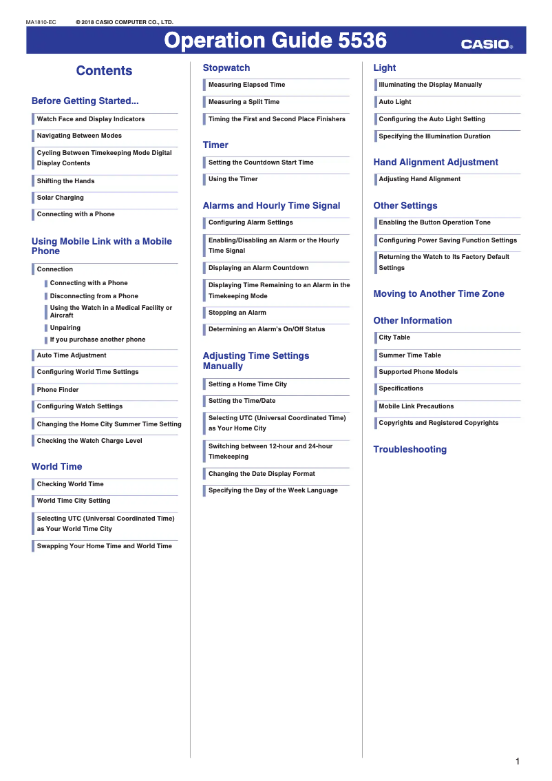 Page 1 de la notice Manuel utilisateur Casio G-Shock GR-B100-1A4ER